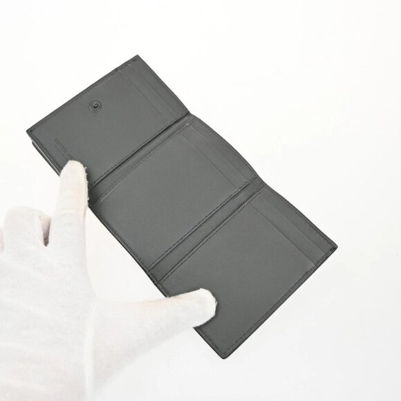 BOTTEGA VENETA INTRECCIATO Trifold Compact Wallet Leather Black Italy - Picture 12 of 13